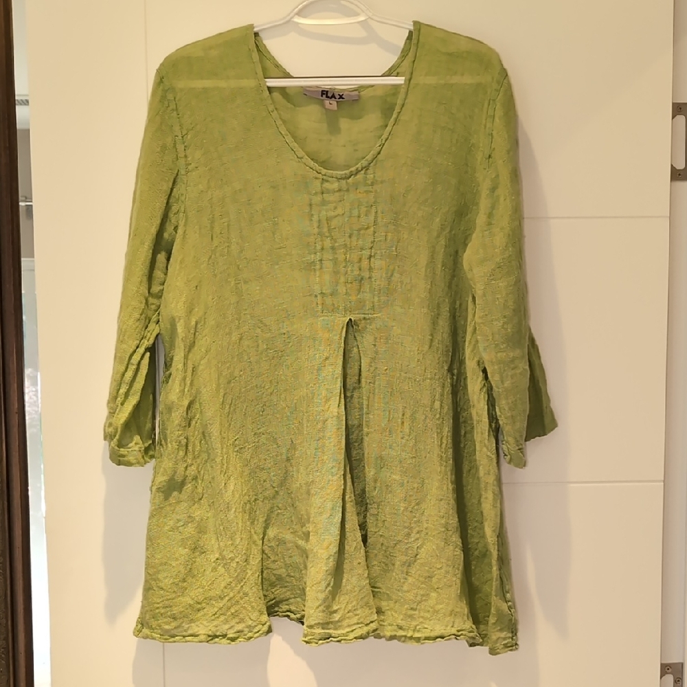 (L) Flax Gauze Tunic Lime Green